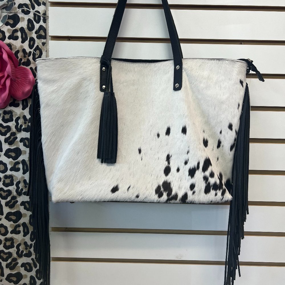 Leather 100% Real Cowhide Bag with Fringe New with Tags